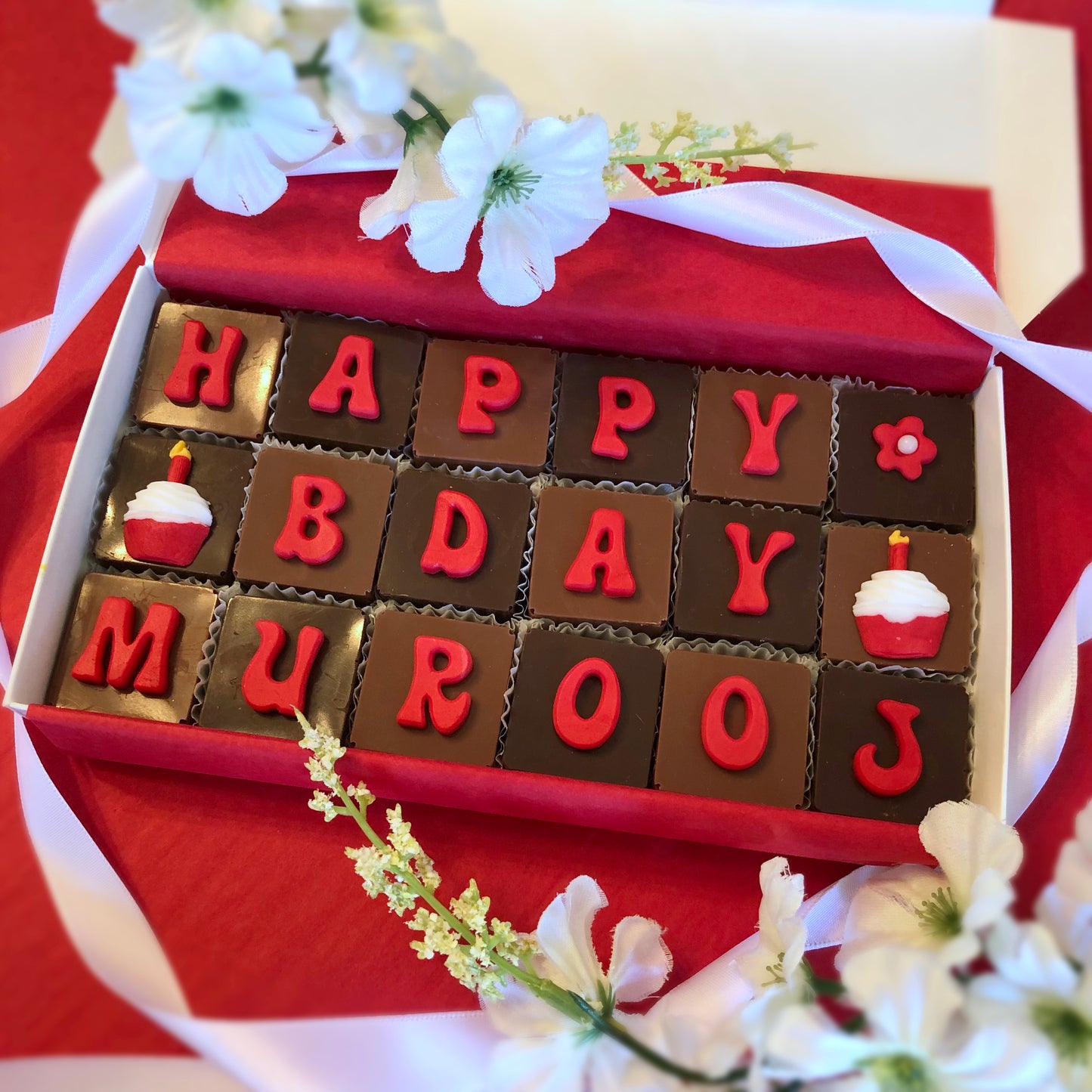 Personalized Birthday Chocolates with Flowers - Unique Chocolate Birthday Gift
