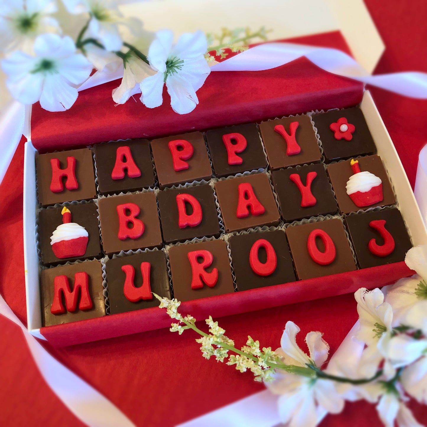 Personalized Birthday Chocolates with Flowers - Unique Chocolate Birthday Gift