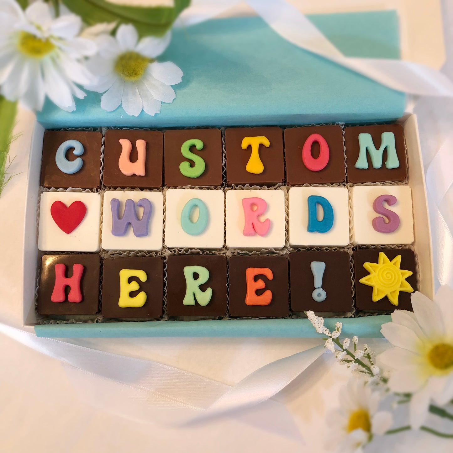 18 Personalized Chocolate Squares - Your Custom Words with Chocolates