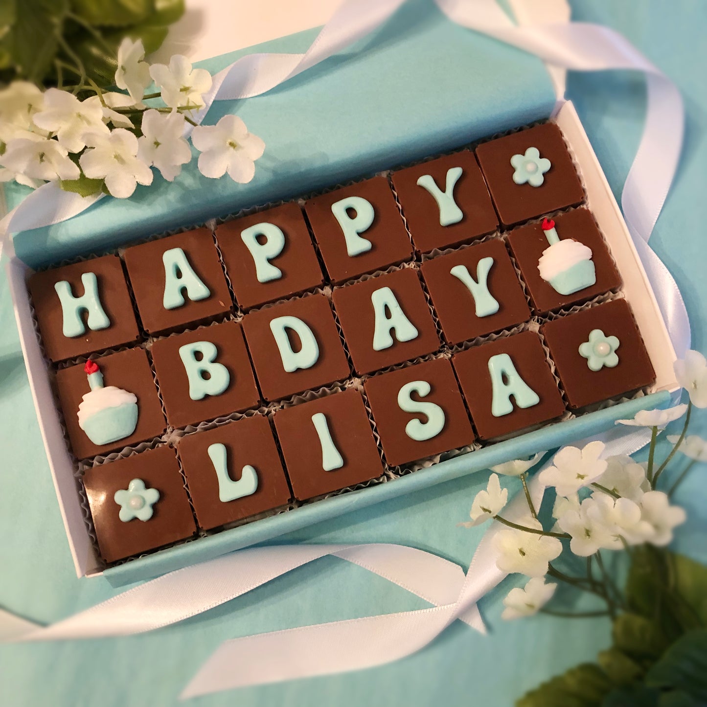 Personalized Birthday Chocolates with Flowers - Unique Chocolate Birthday Gift