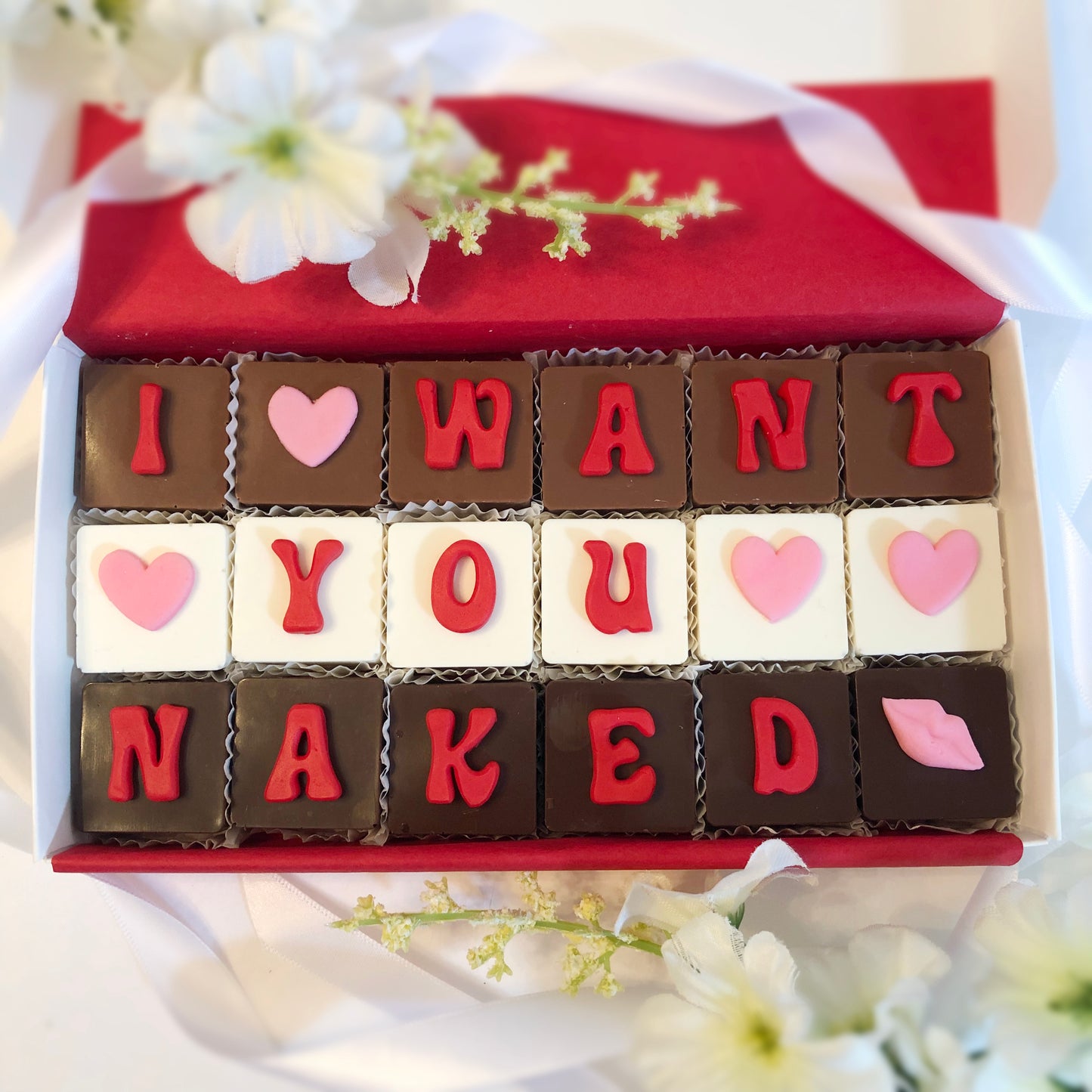 Lets Get Naked, I Want You Naked, and I Love You Naked Chocolate Message