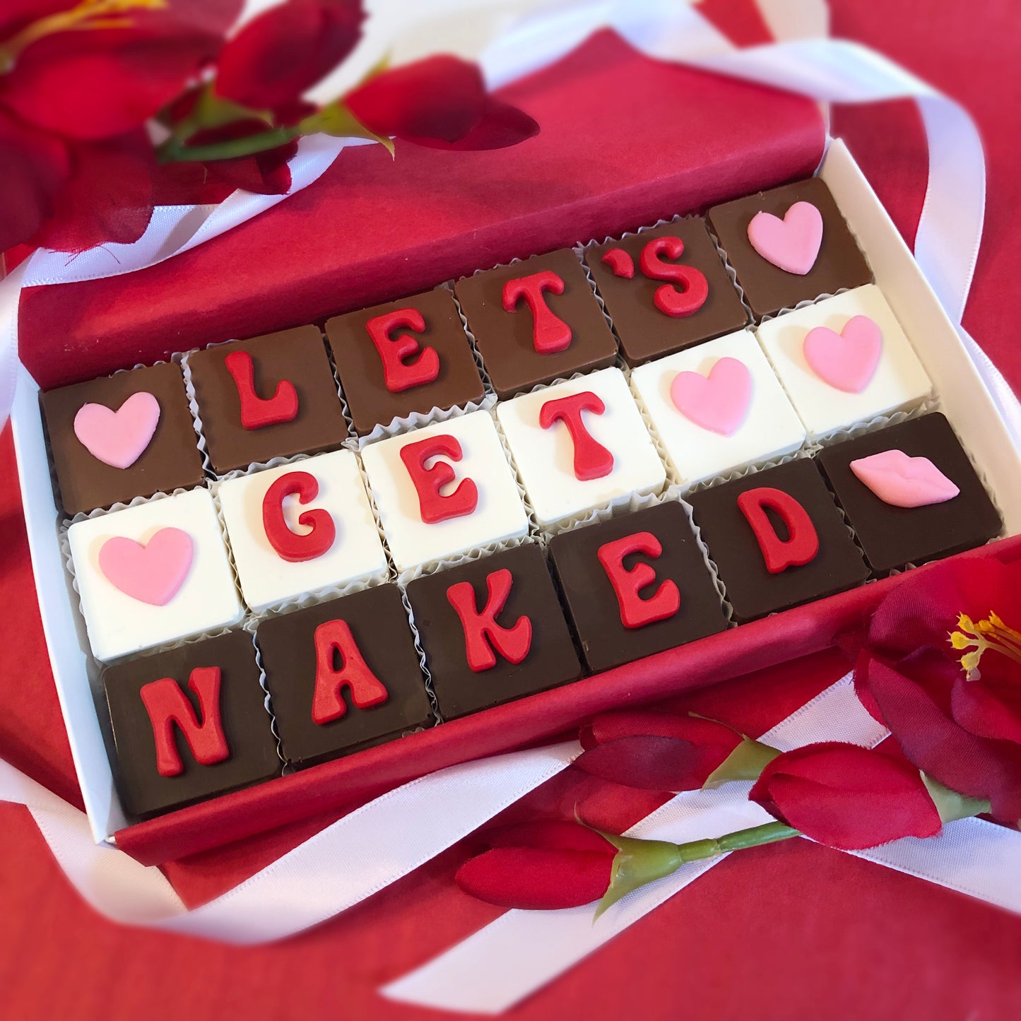 Lets Get Naked, I Want You Naked, and I Love You Naked Chocolate Message