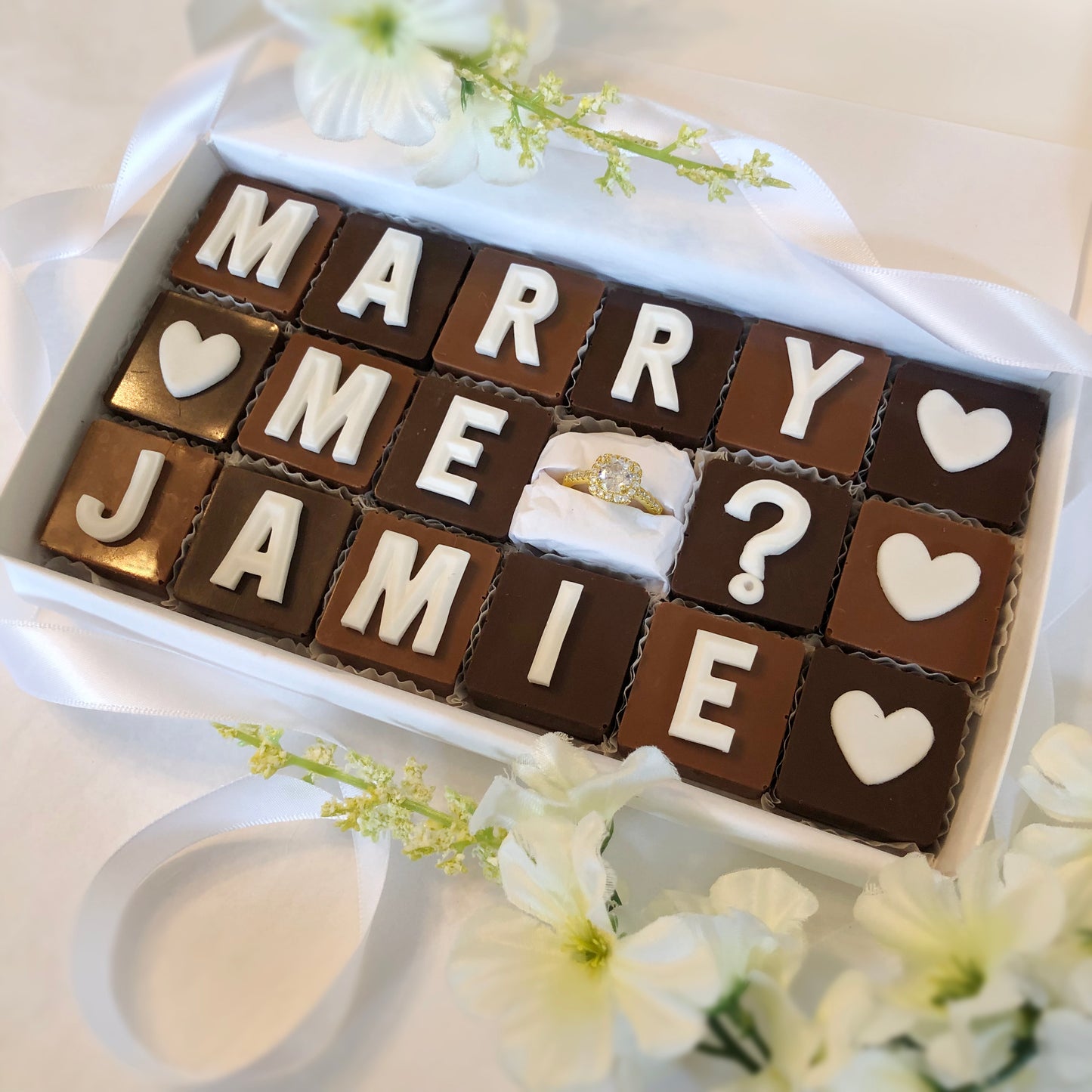 Marry Me? Personalized Chocolate Marriage Proposal with Gemstone Ring