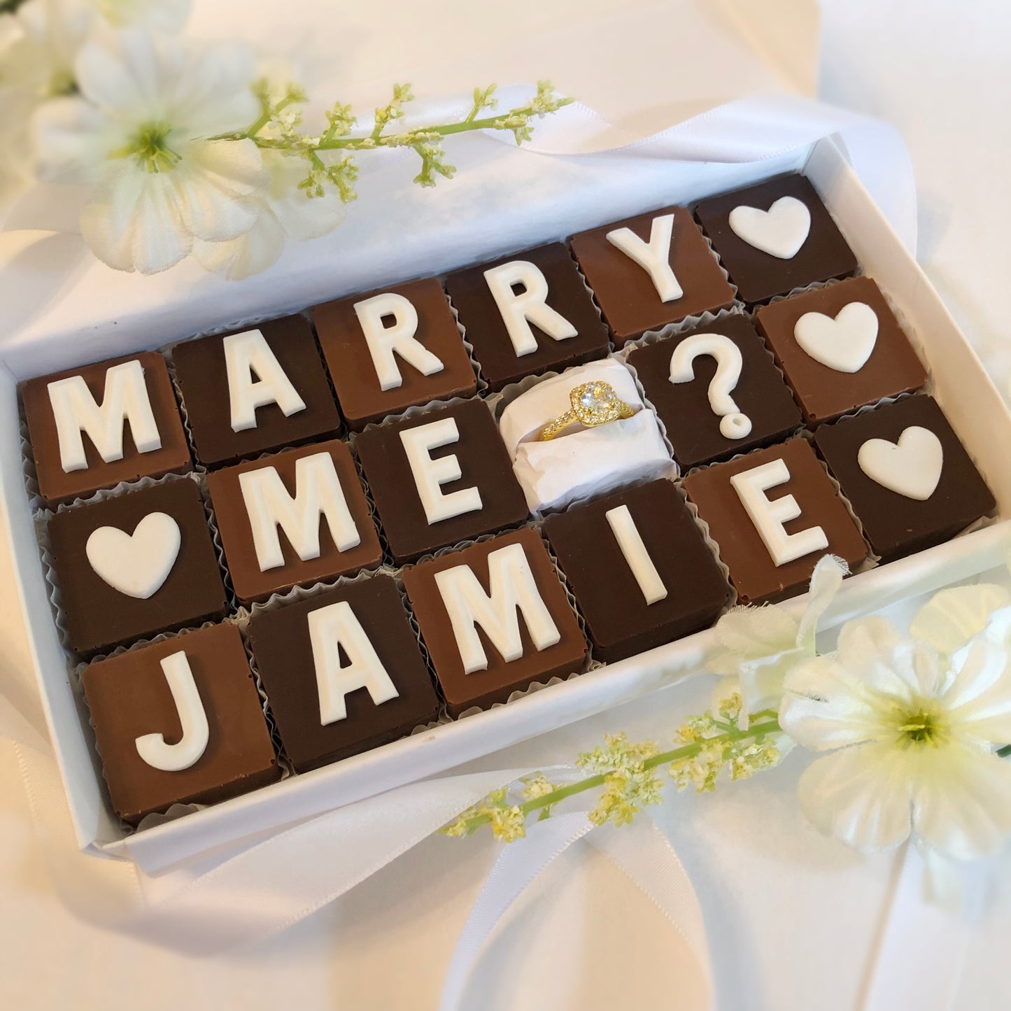 Marry Me? Personalized Chocolate Marriage Proposal with Gemstone Ring