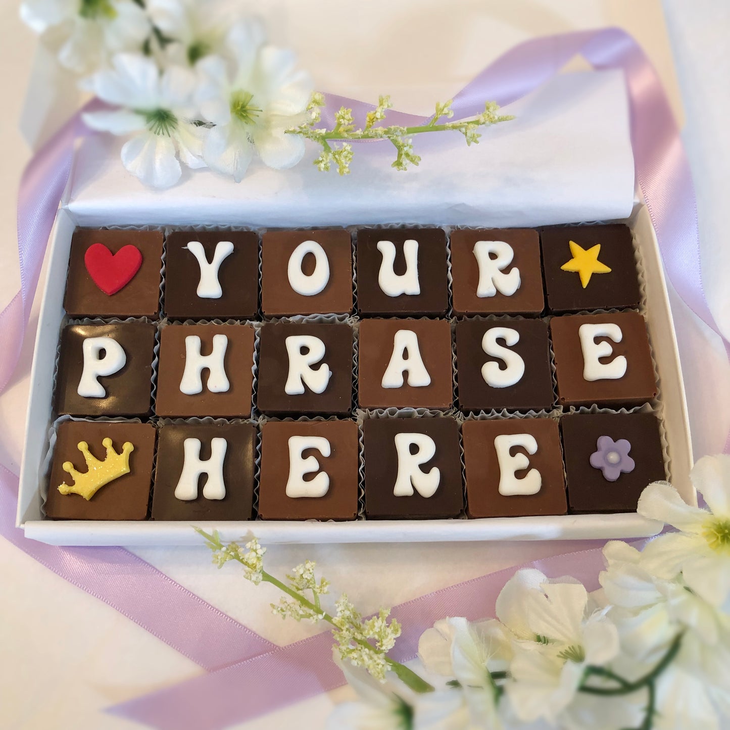 18 Personalized Chocolate Squares - Your Custom Words with Chocolates