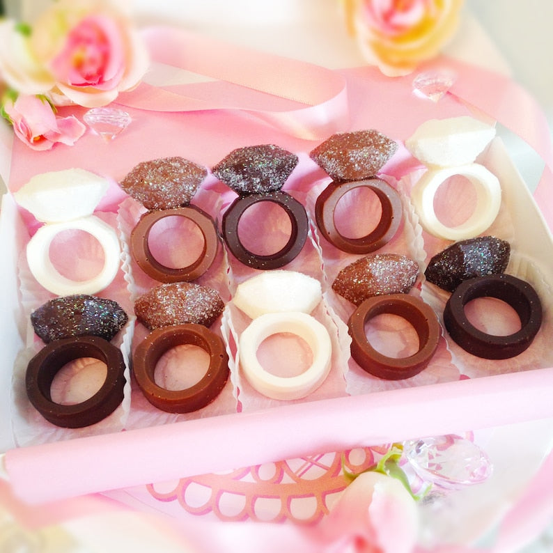 Sparkling Ring Shaped Chocolates - Engagement Party Chocolate Party Favors