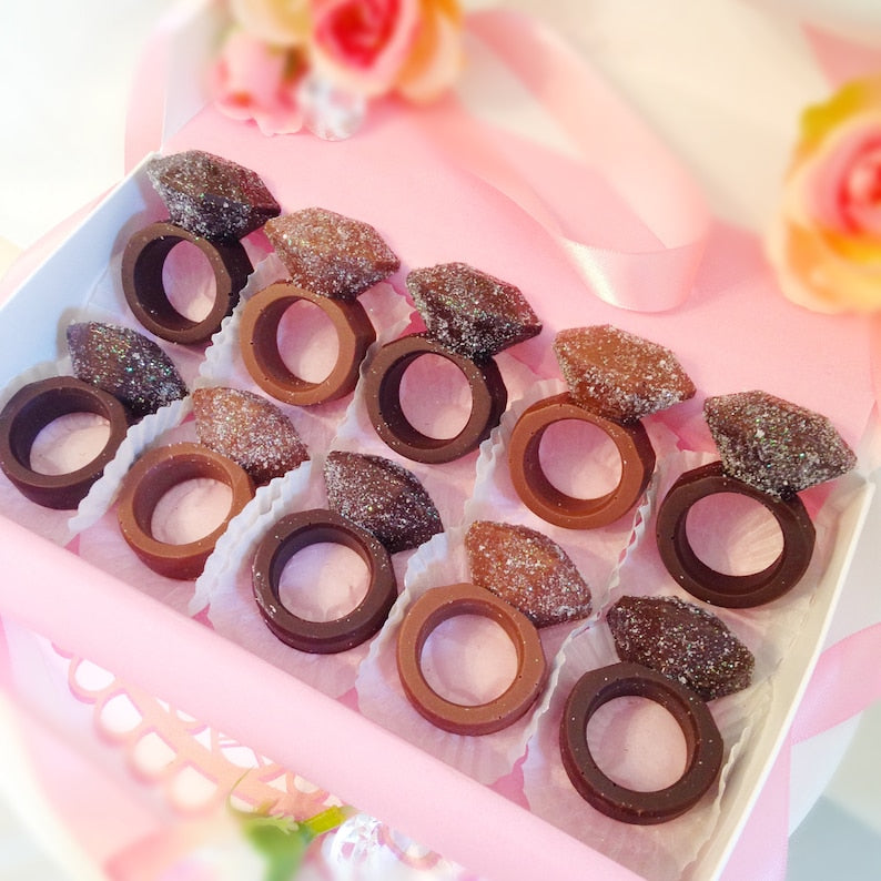 Sparkling Ring Shaped Chocolates - Engagement Party Chocolate Party Favors