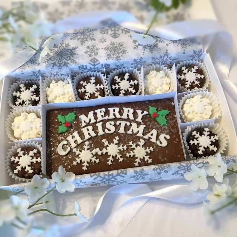 Merry Christmas Snow Flake Chocolates - Unique Holiday Hostess Gift
