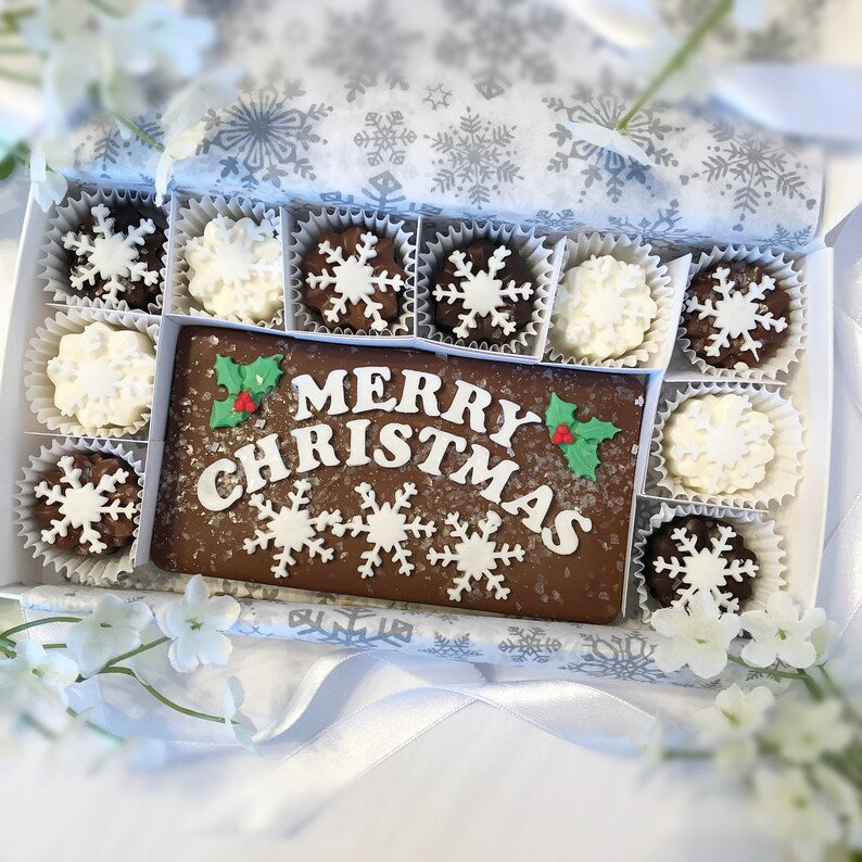 Merry Christmas Snow Flake Chocolates - Unique Holiday Hostess Gift