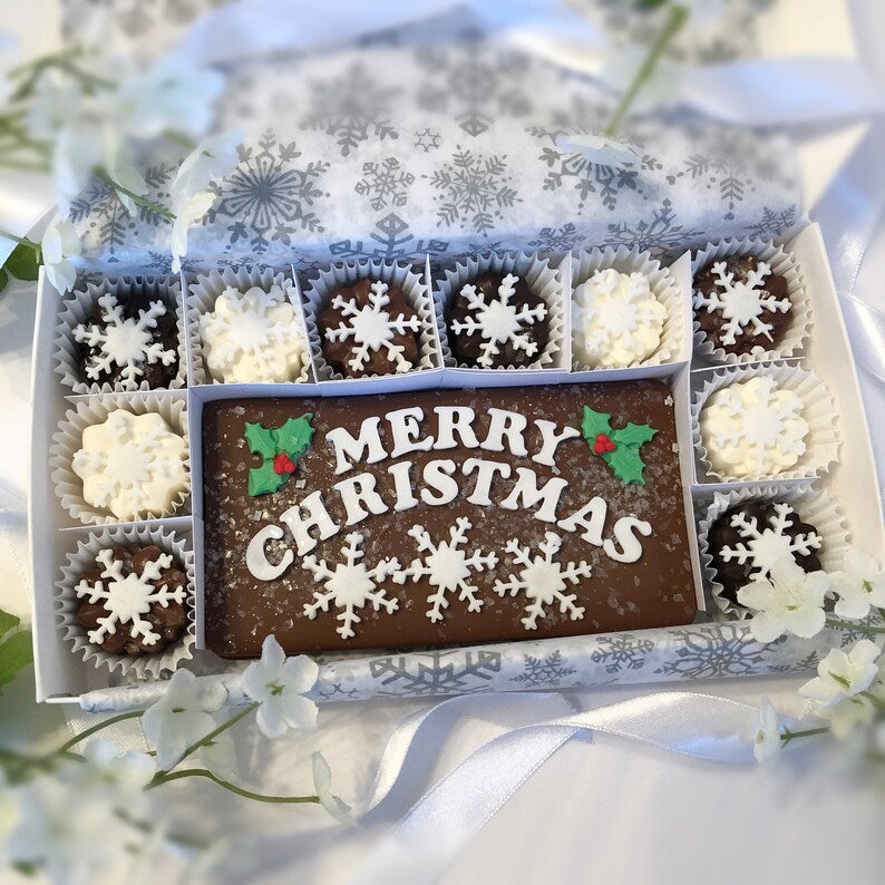 Merry Christmas Snow Flake Chocolates - Unique Holiday Hostess Gift