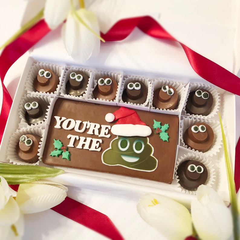 Christmas Poop Emoji Chocolates - Holiday Party Gag Gift - Holiday Hostess Gift