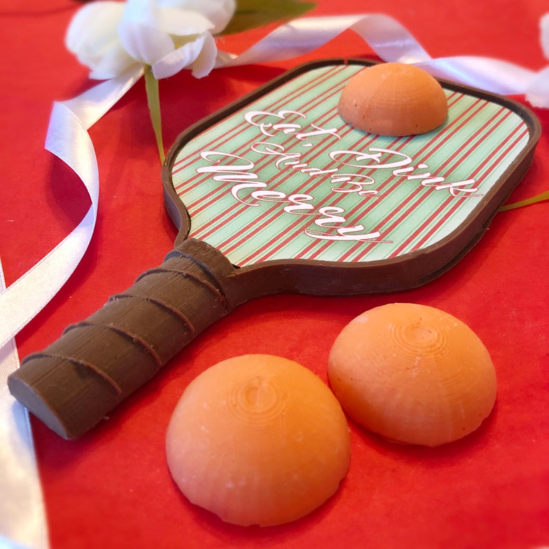 Chocolate Pickleball Paddle with Eat, Dink and Be Merry Graphic