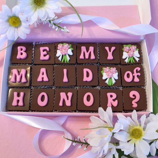 Maid of Honor Proposal Chocolates with Pearl Bouquets - Chocolate Bridal Party Proposal Box