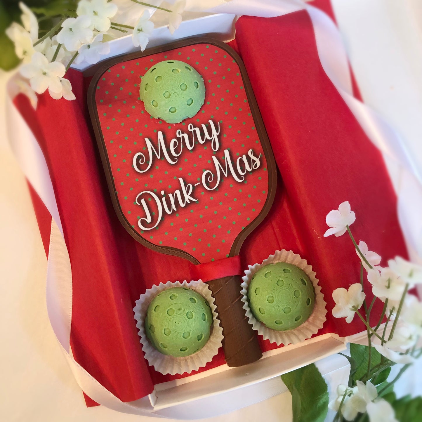 Merry Dink-Mas Chocolate Pickleball Paddle - Christmas Pickleball Gift