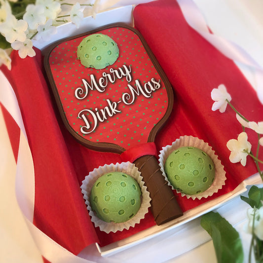 Merry Dink-Mas Chocolate Pickleball Paddle - Christmas Pickleball Gift