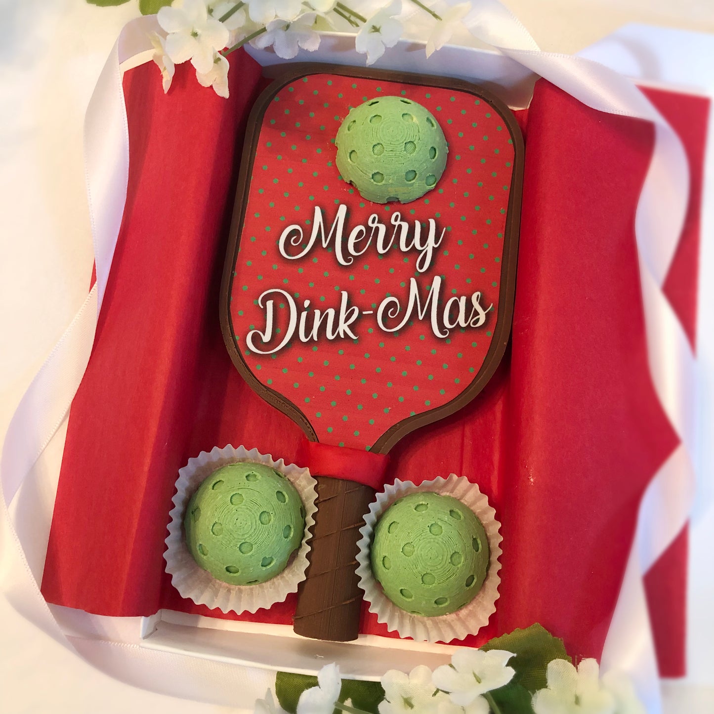 Merry Dink-Mas Chocolate Pickleball Paddle - Christmas Pickleball Gift