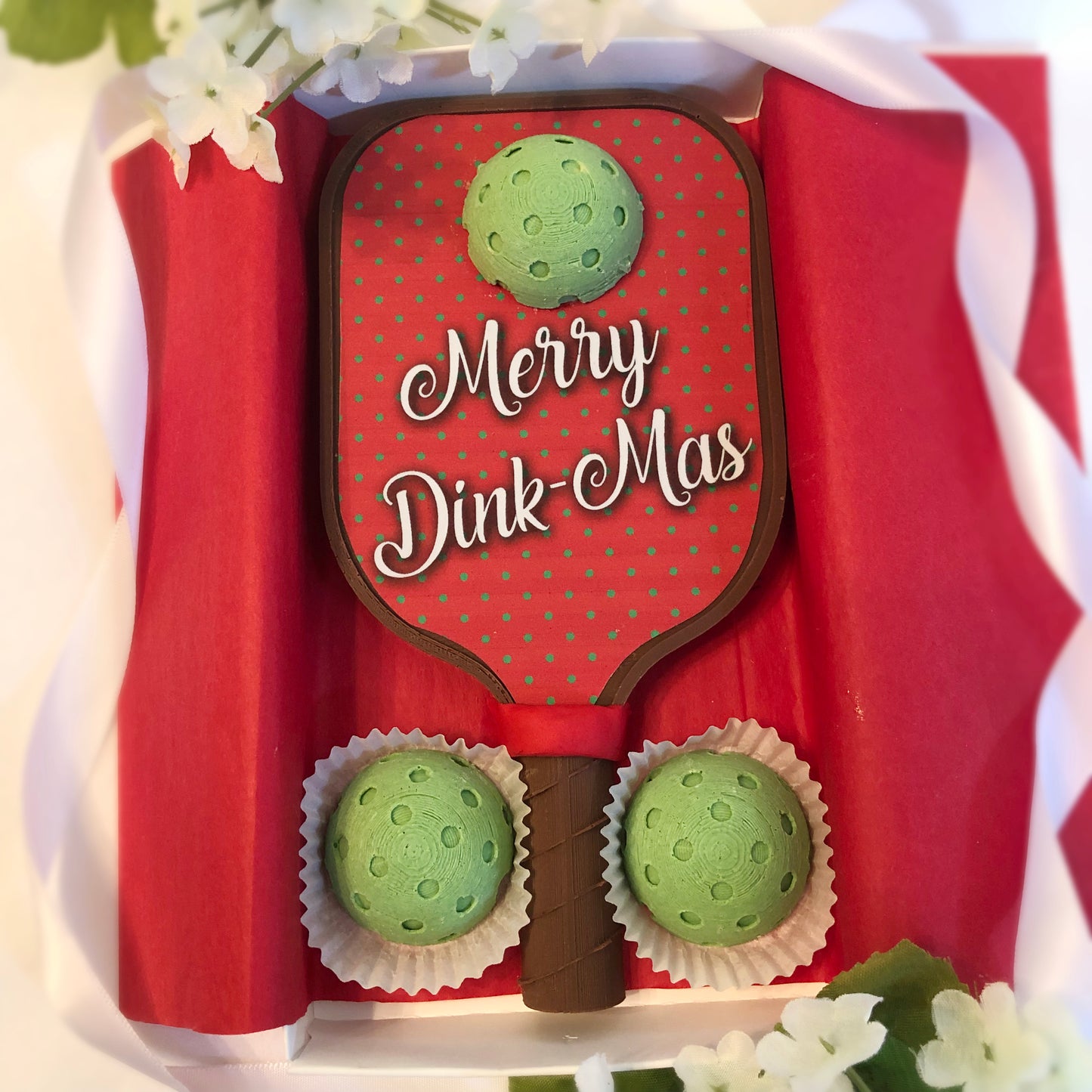 Merry Dink-Mas Chocolate Pickleball Paddle - Christmas Pickleball Gift