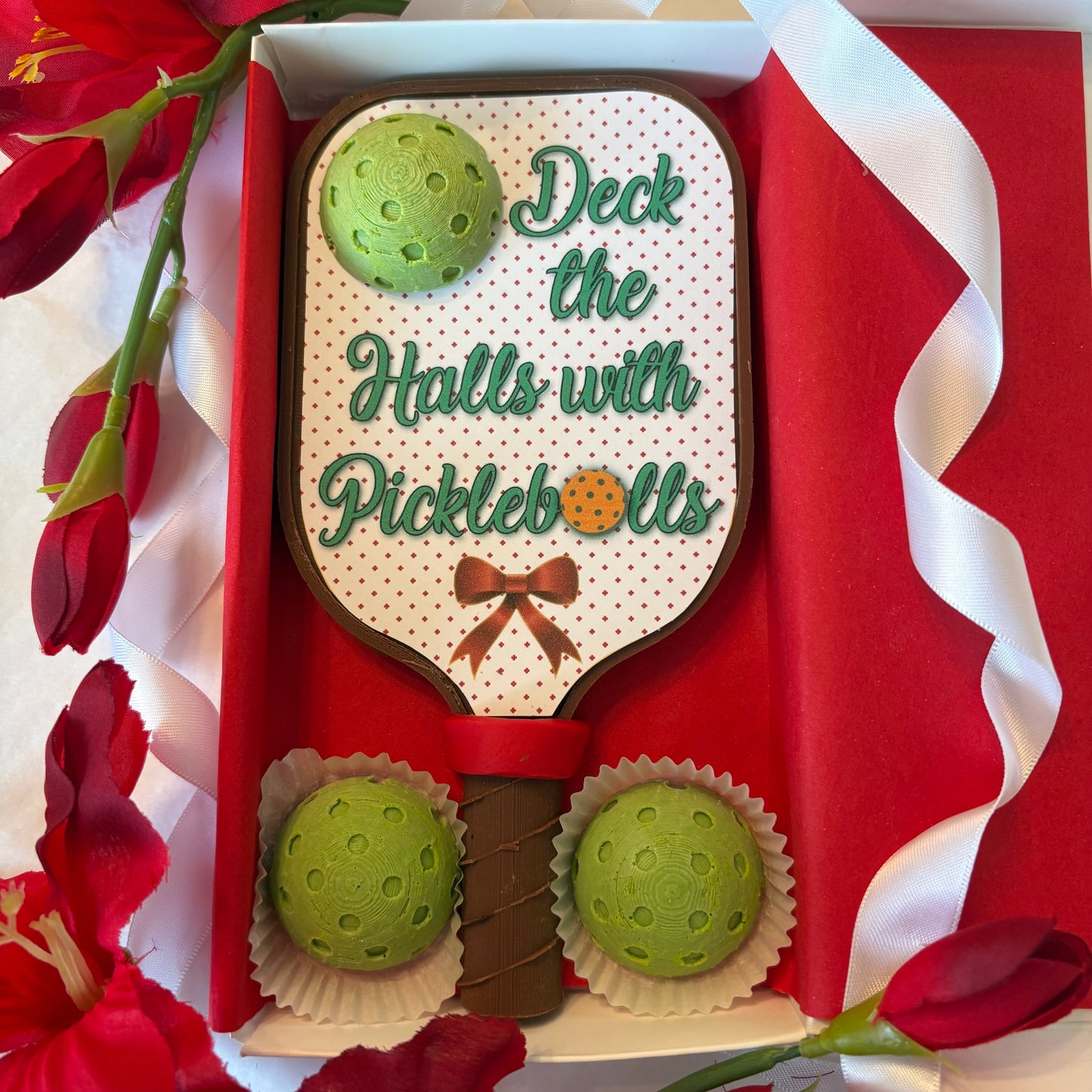 Chocolate Holiday Pickleball Paddle Gift - Deck The Halls with Pickleballs