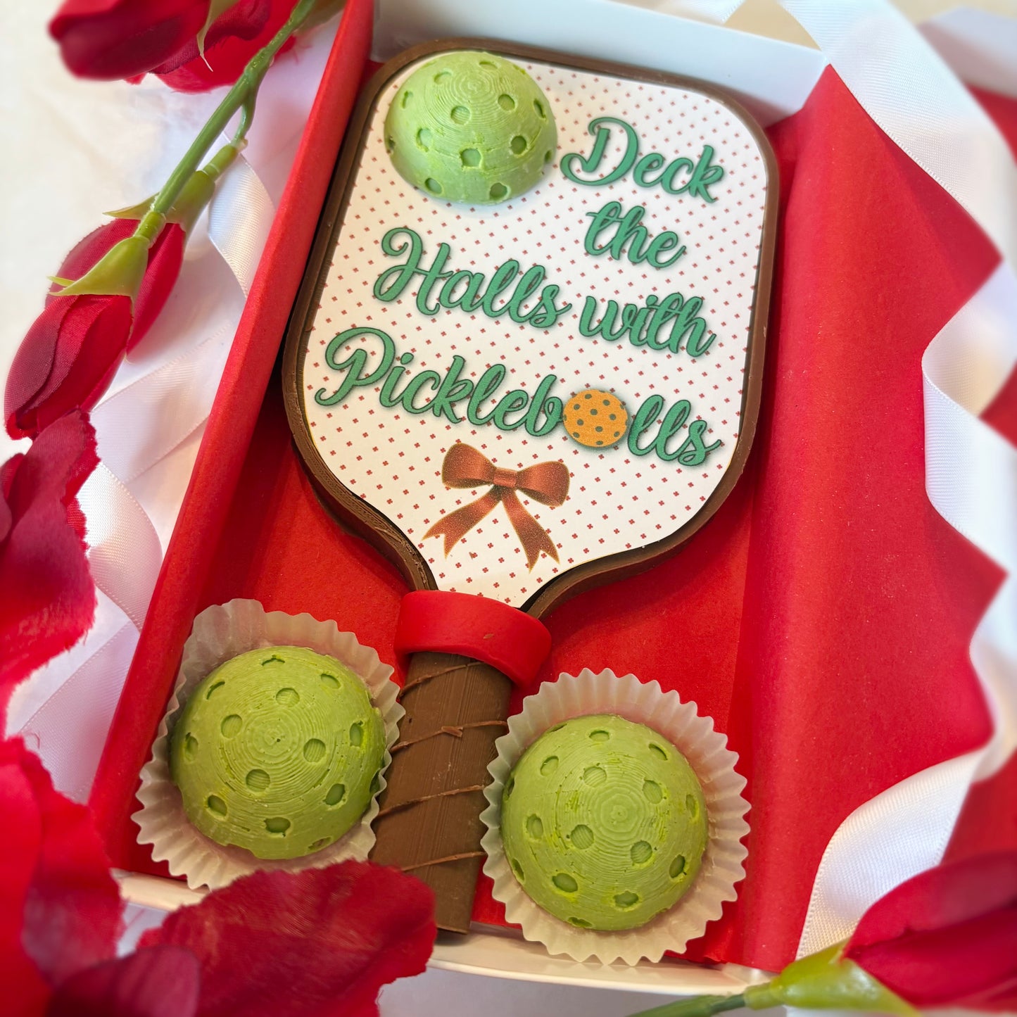 Chocolate Holiday Pickleball Paddle Gift - Deck The Halls with Pickleballs