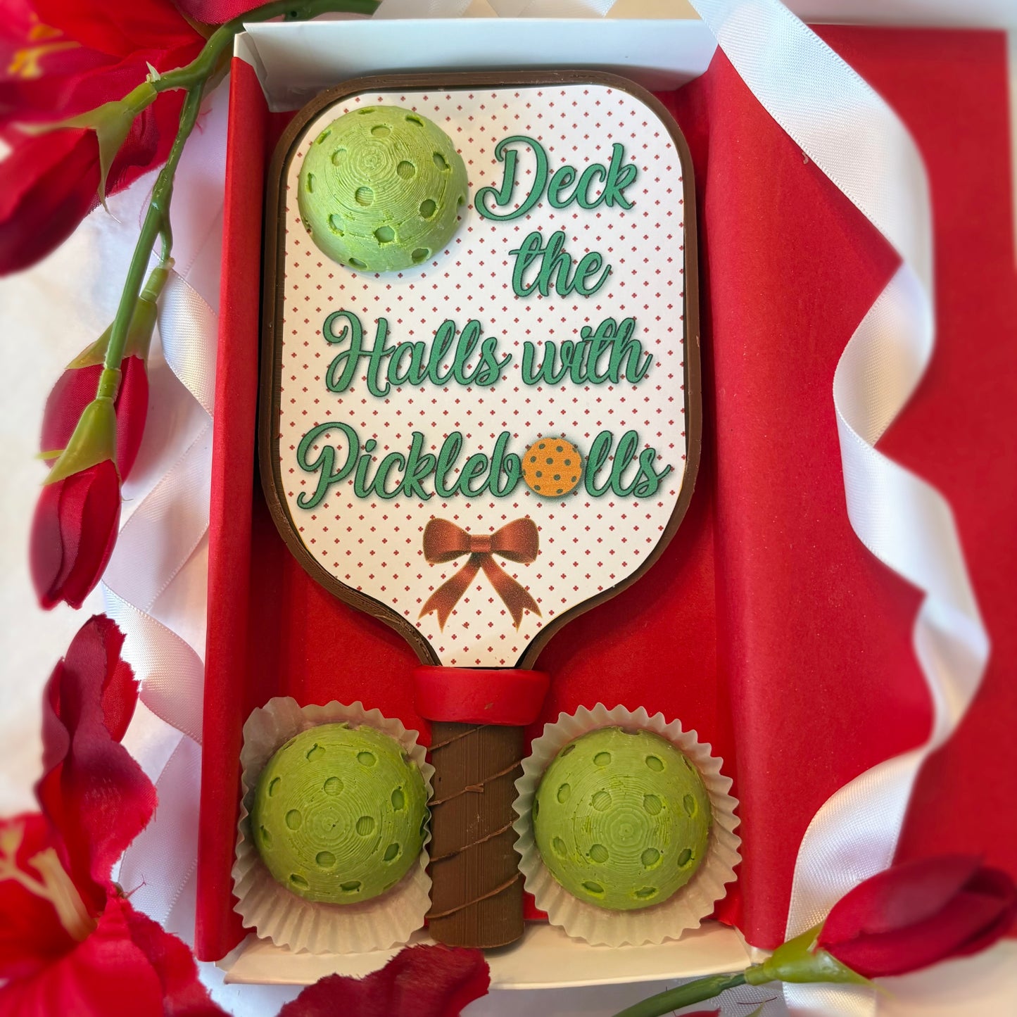 Chocolate Holiday Pickleball Paddle Gift - Deck The Halls with Pickleballs