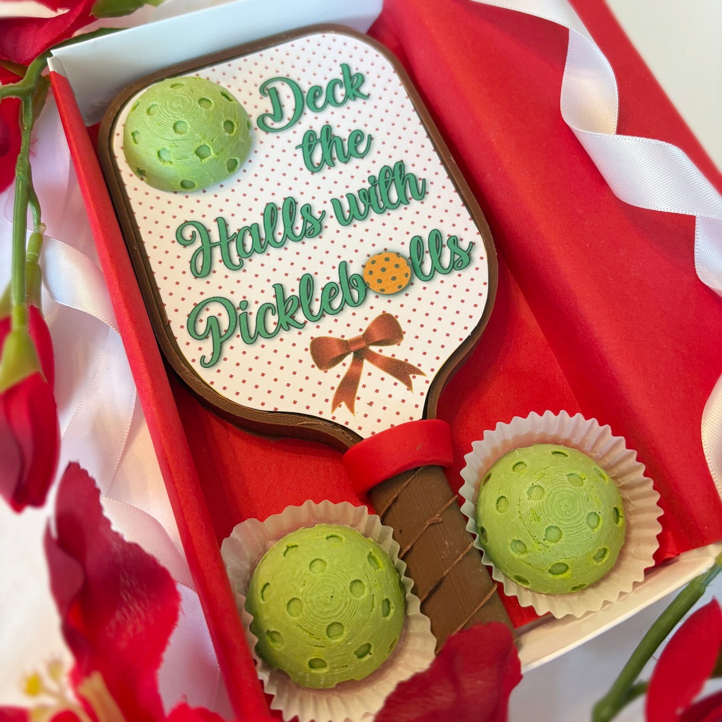 Chocolate Holiday Pickleball Paddle Gift - Deck The Halls with Pickleballs