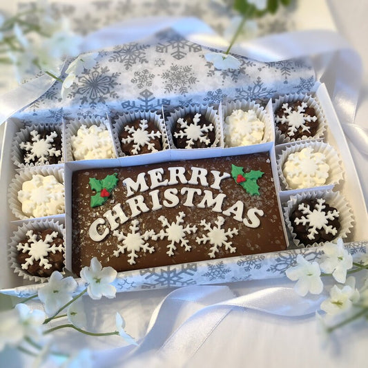 Merry Christmas Snow Flake Chocolates - Unique Holiday Hostess Gift