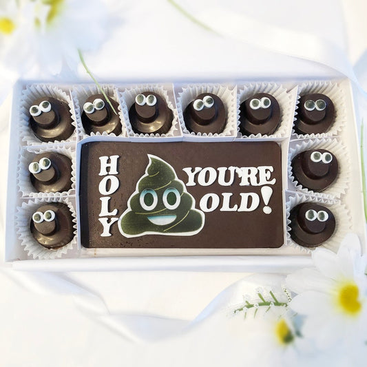 Holy Shit You're Old! Chocolates - Poop Emoji Birthday Chocolates