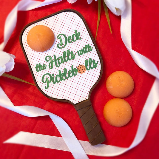 Chocolate Holiday Pickleball Paddle Gift - Deck The Halls with Pickleballs