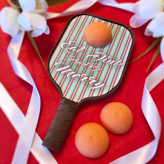 Chocolate Pickleball Paddle with Eat, Dink and Be Merry Graphic